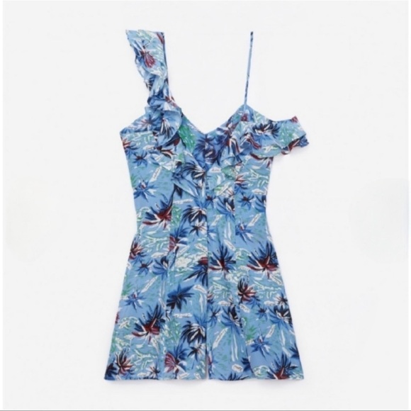 The Kooples Blue Printed Sleeveless One-Shoulder Romper - Picture 3 of 15